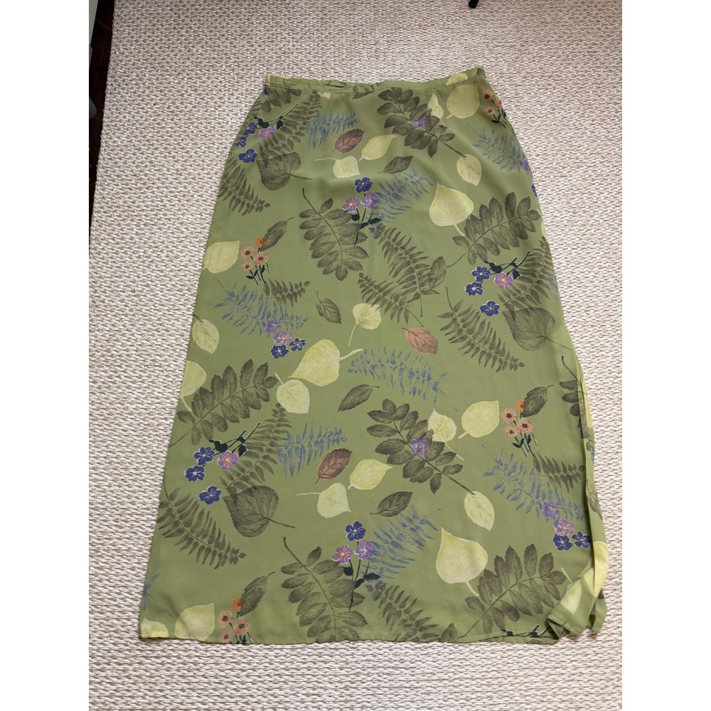Sigrid Olsen Vintage Green Floral cottagecore Maxi Skirt Chiffon Lined Size 16 - Picture 1 of 6